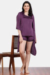 Zivame Paradise Garden Woven Robe - Dark Purple — thumbnail 4